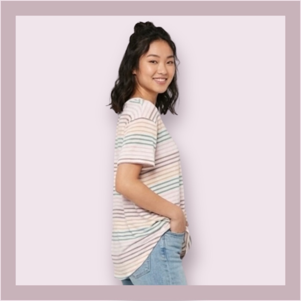 American Eagle Outfitters Soft & Sexy Oversized Hi-Lo Rainbow Stripe Tee